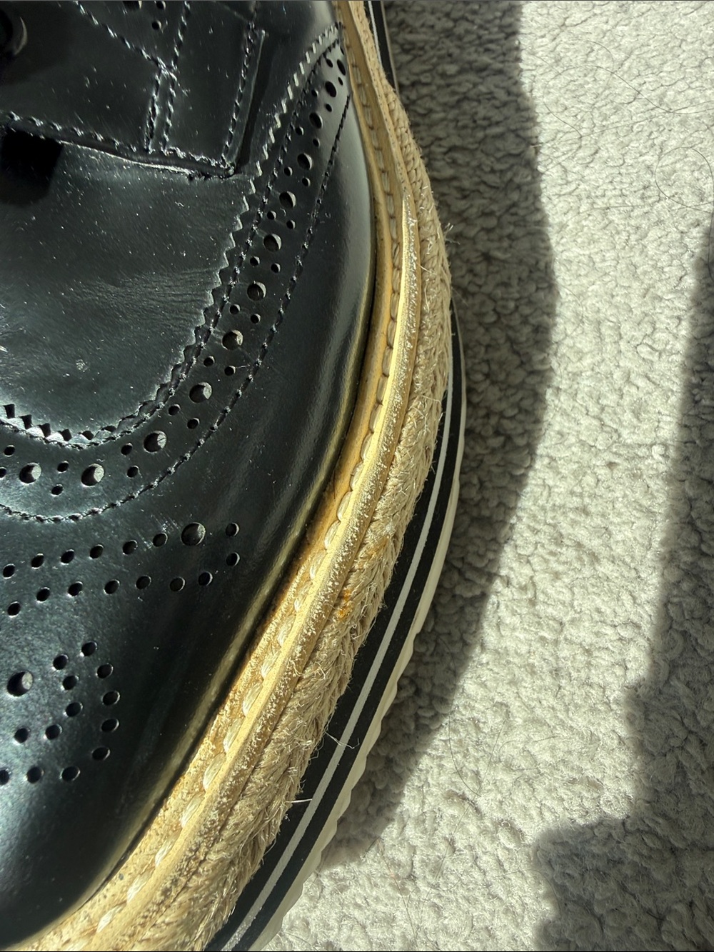 Prada Black Leather Brogues with Natural Tan Platform Sole - Picture 10 of 16